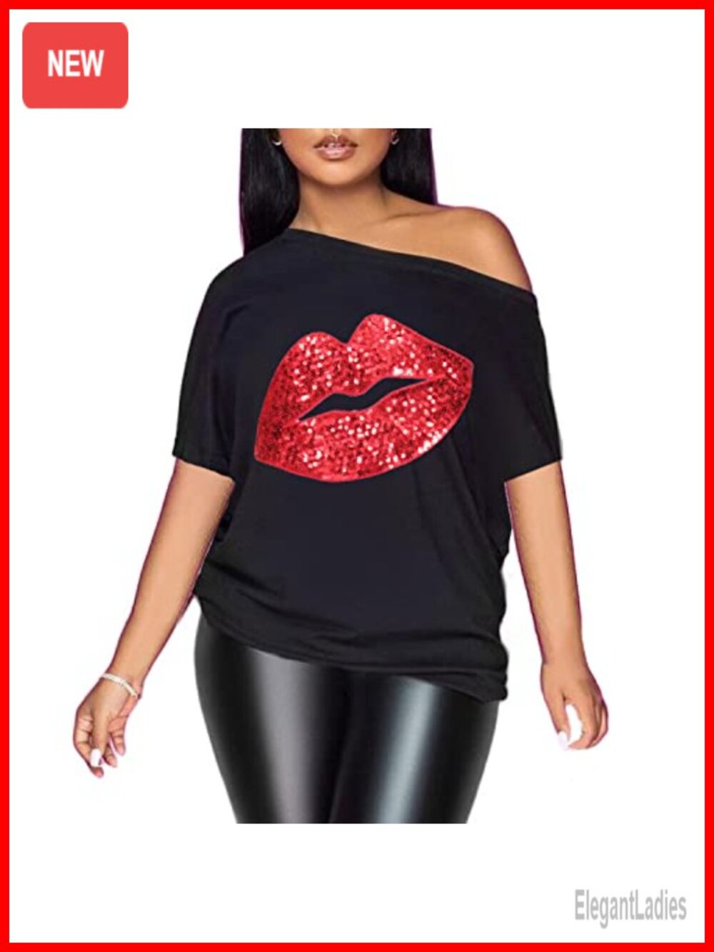 Off Shoulder Metallic Shiny Top Batwing Sleeve Relaxed Fit